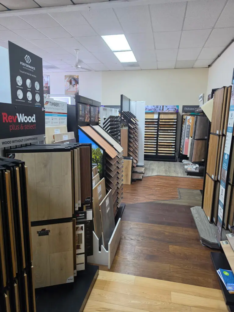 Flooring sample racks inside the showroom